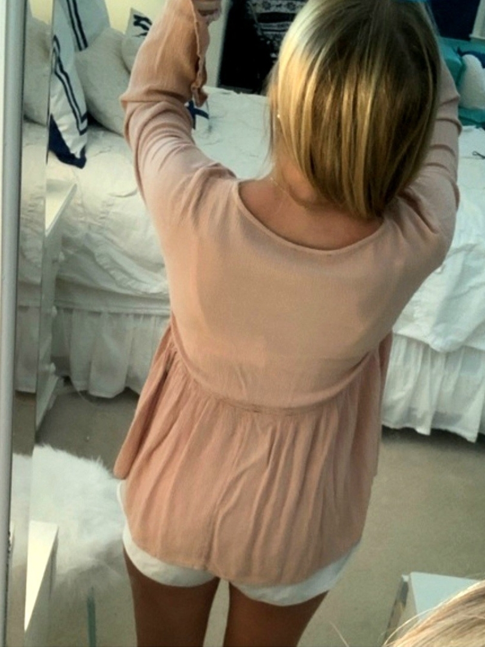 American Eagle Outfitters Long Sleeve Baby Doll Peasant Blouse Dusty Rose - Picture 3 of 7